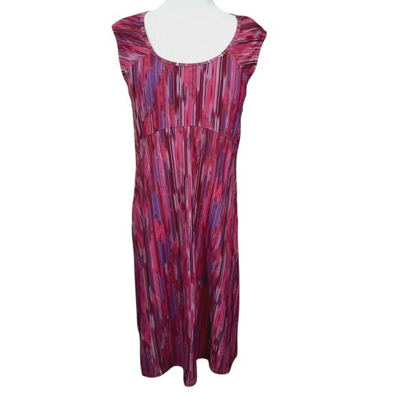 PRANA Built-in Bra Athletic Sporty Dress Medium Empire Waist Artsy Print Stretch - Picture 1 of 8